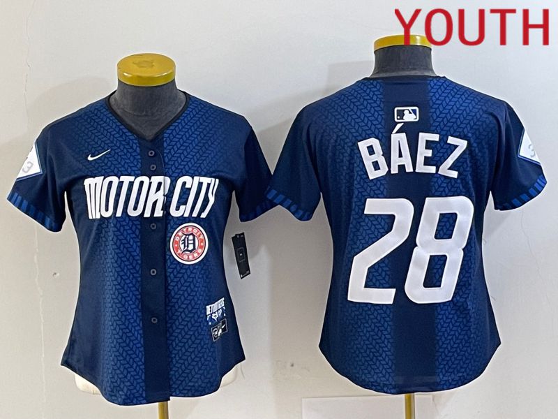 Youth Detroit Tigers #28 Baez Blue City Edition Nike 2024 MLB Jersey style 4